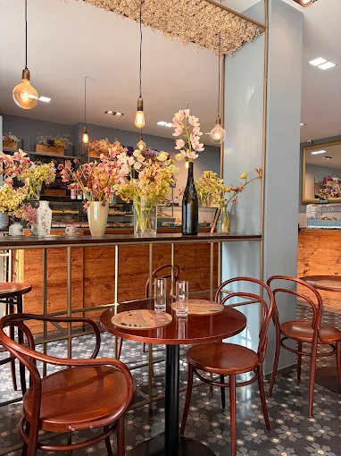 Cafe tables and flowers